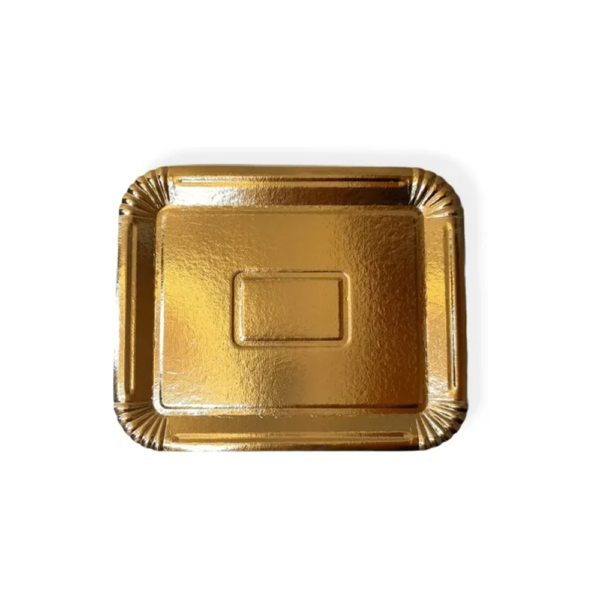Bandeja De Cartón Dorada Rectangular 1/2kg X 50 Unid