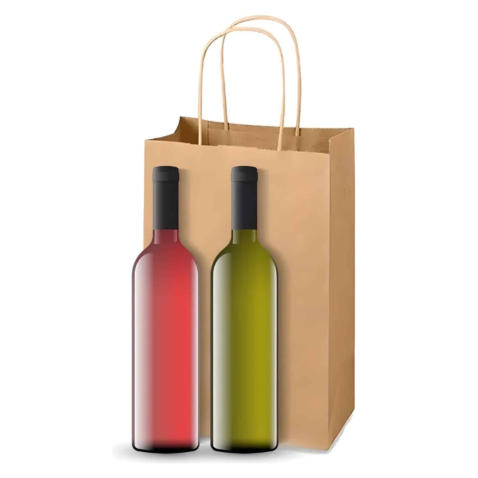 Bolsa kraft para 2 botellas de vino 41 x 20 x 10 cm | 80 g x 100 Unid - Imagen 2