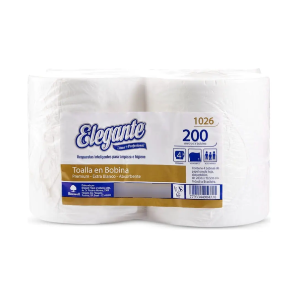 Toallas Papel (19.5cmX200mts) Elegante Blanca Premium X 4 U