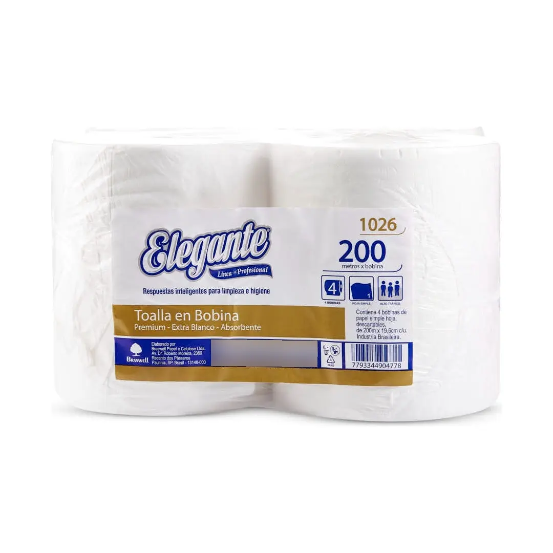 Toallas Papel (19.5cmX200mts) Elegante Blanca Premium X 4 U