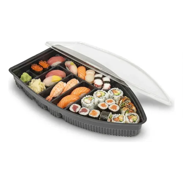 Bandeja Para Sushi Con Tapa Tipo Barco Con Tapa X 150 Unidades