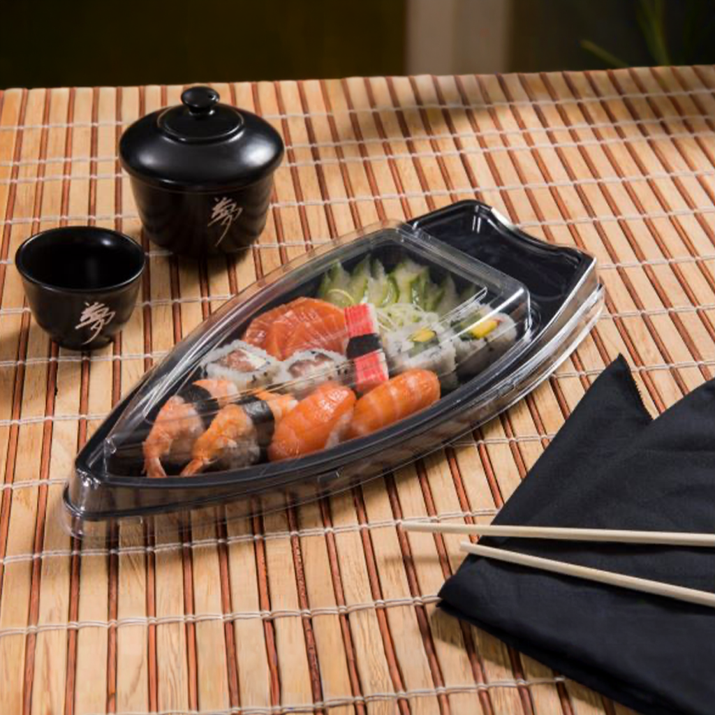 Bandeja Para Sushi Con Tapa Tipo Barco Con Tapa X 150 Unidades - Imagen 3