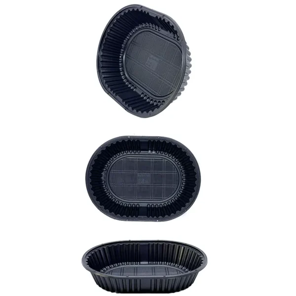 Bandeja Plastica 105 Negra Ovalada Descartable Microondas X 600 Unid