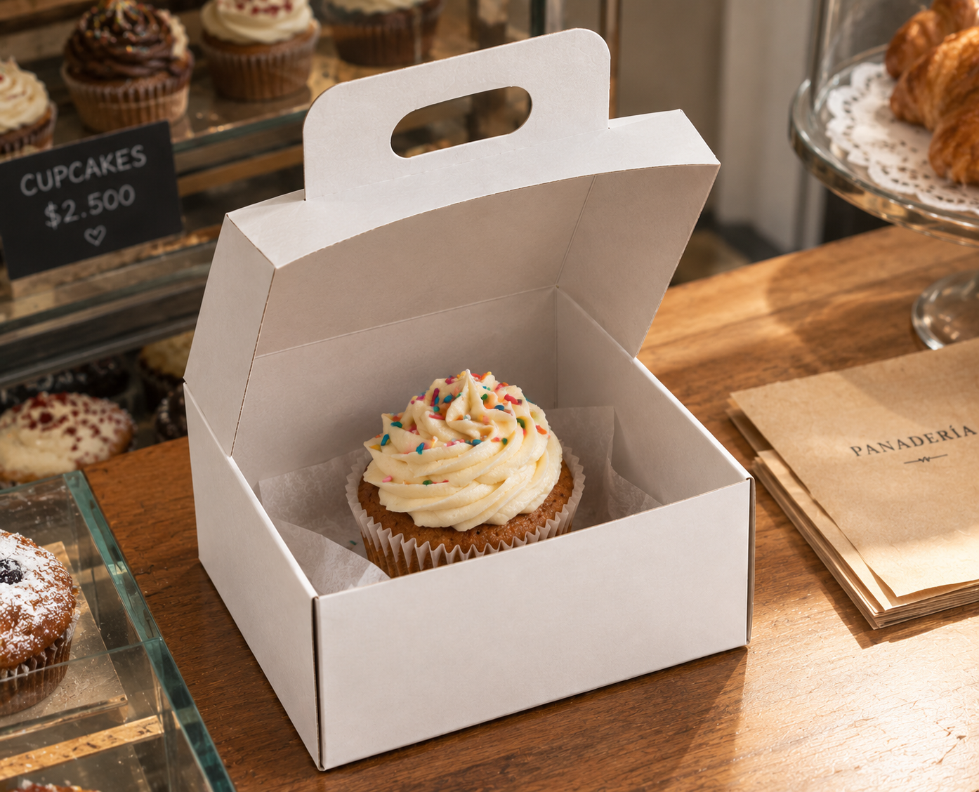 Caja Cartulina Blanca Cupcake 12 x 12 x 12 cm C/Base X 50 Unid - Imagen 2