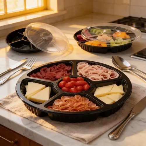Bandeja Descartable Picadas 5 Divisiones 26 Cm C/tapa X 120 Unid - Imagen 3