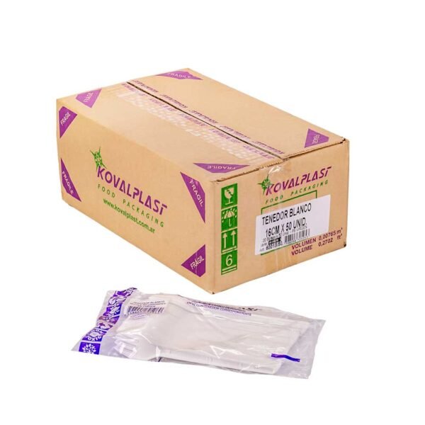 Tenedor Blanco Plástico Descartable Kovalplast X 20 Paquetes de 50unid C/U
