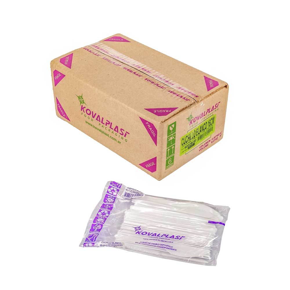 Cuchillo Blanco Plástico Descartable Kovalplast X 20 Paquetes de 50unid C/U