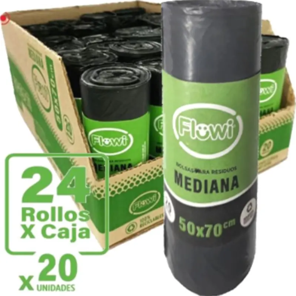 Bolsas Residuos 50x70 cm Flowi Rollos de 20unid C/U X 24 rollos