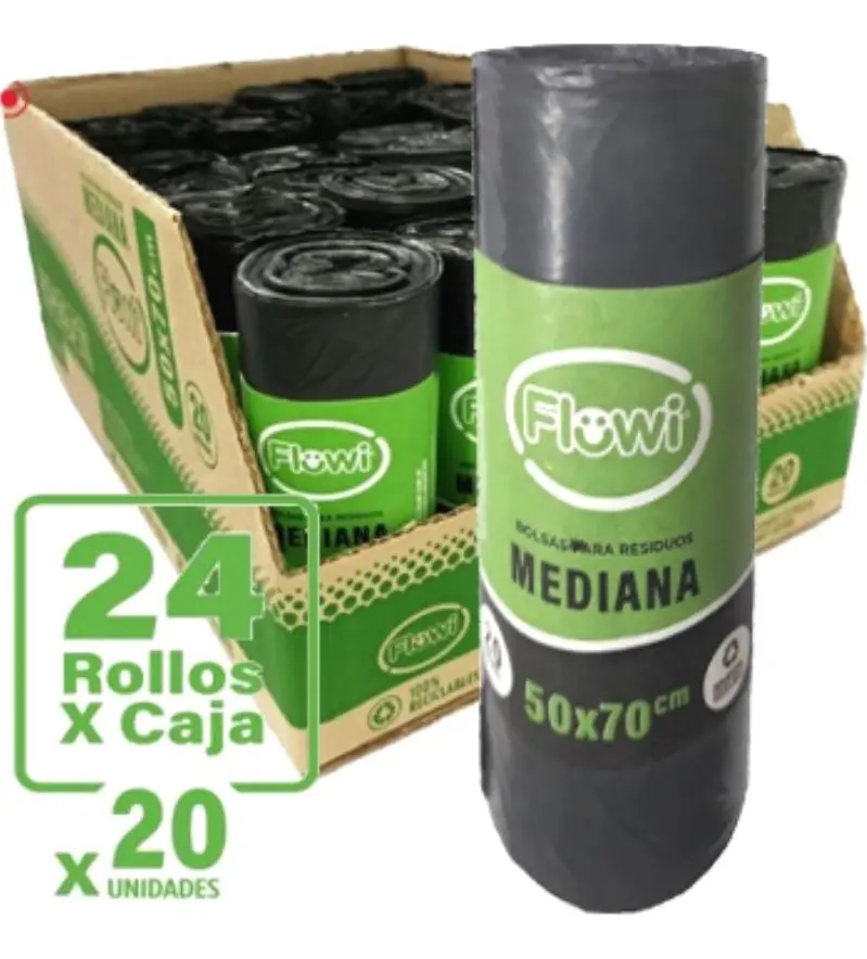 Bolsas Residuos 50x70 cm Flowi Rollos de 20unid C/U X 24 rollos