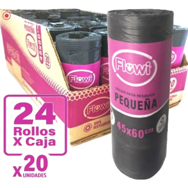 Bolsas Residuos 45x60 cm Flowi Rollos de 20unid C/U X 24 rollos