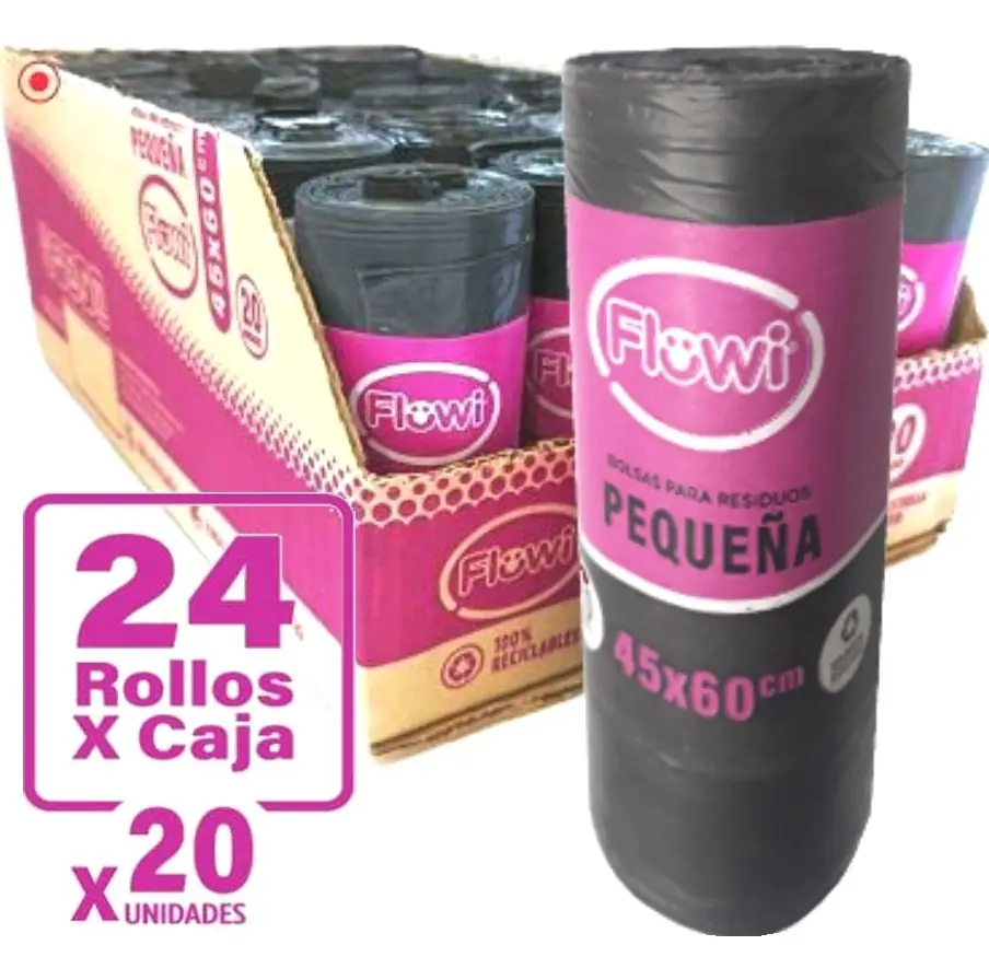 Bolsas Residuos 45x60 cm Flowi Rollos de 20unid C/U X 24 rollos