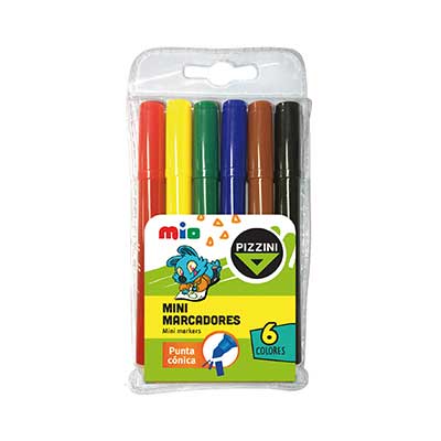 Marcadores mini. punta conica 6 colores - 12unid x Bulto