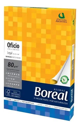 Resma Boreal Mate Blanco 80gr Oficio Caja x5unid