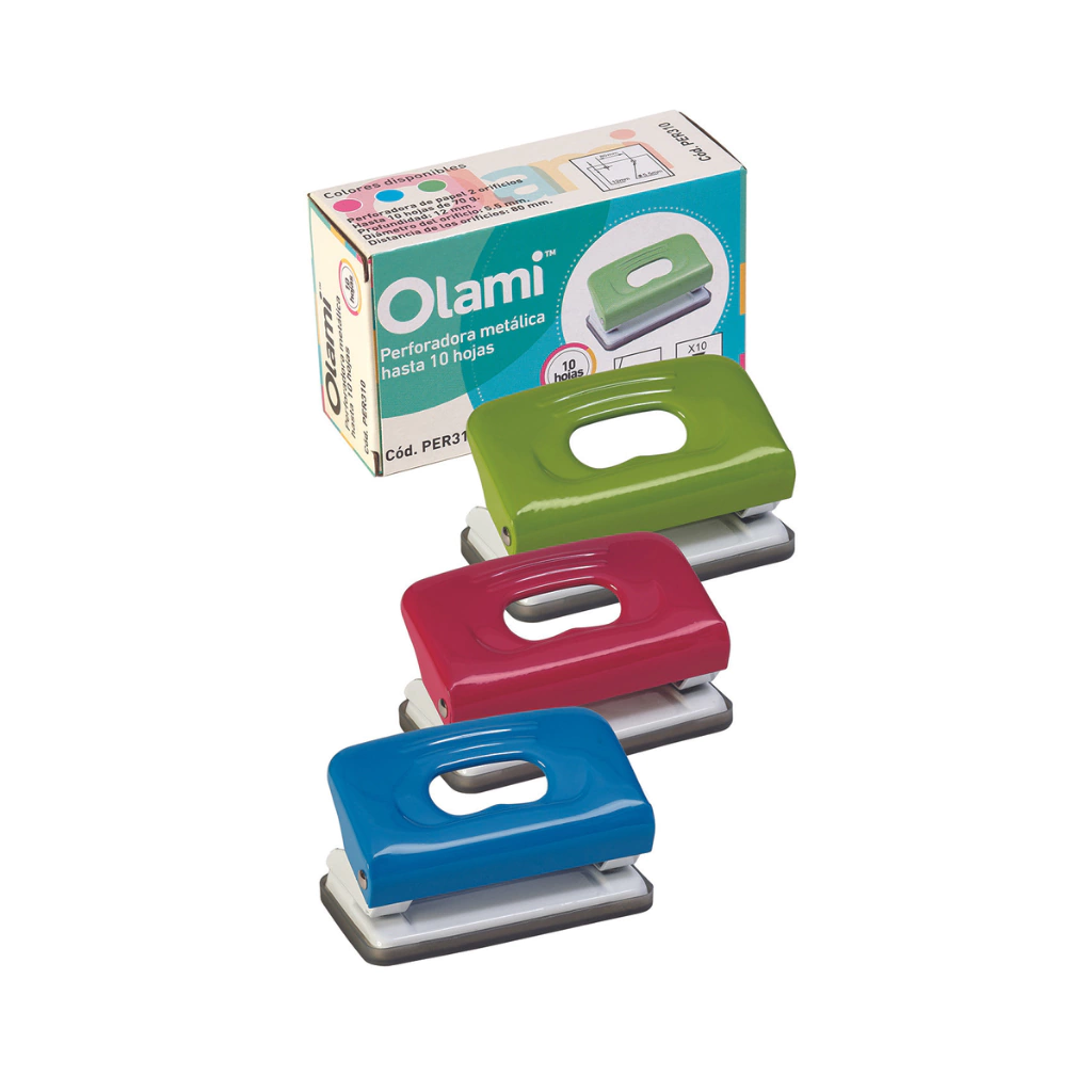 Perforadora Olami Color Pastel Para 10 Hojas X Caja x 12 unid